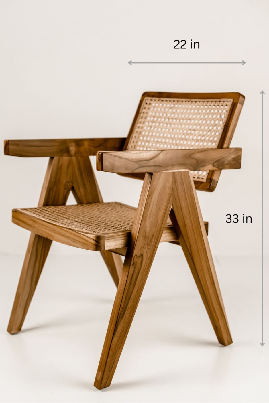 Joy Chair handmade from durable teak wood with woven rattan seat and backrest – stylish eco-friendly dining chair for modern homes.