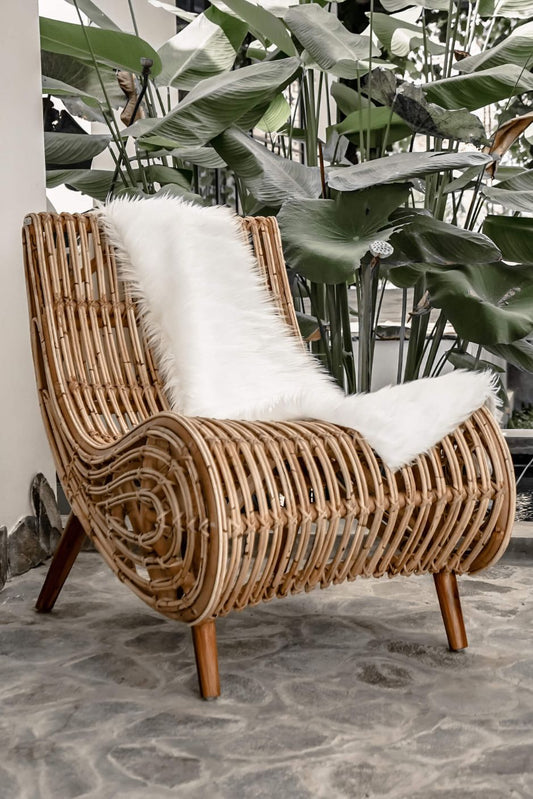 Kaba Rattan Chair handmade eco-friendly natural rattan with wooden legs in light honey color, perfect for living room, bedroom, patio, or study