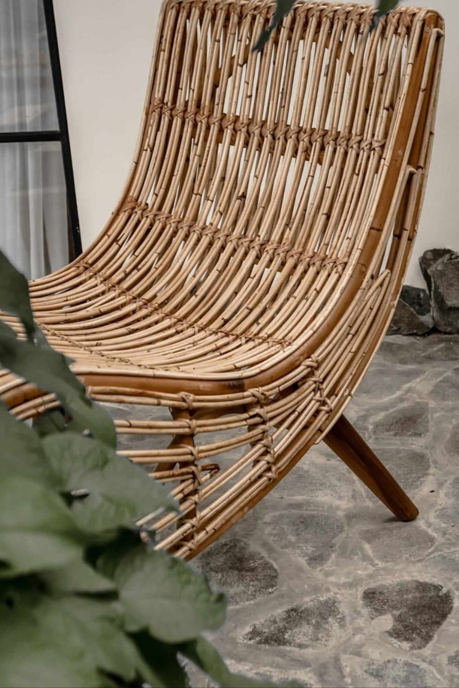 Kaba Rattan Chair handmade eco-friendly natural rattan with wooden legs in light honey color, perfect for living room, bedroom, patio, or study