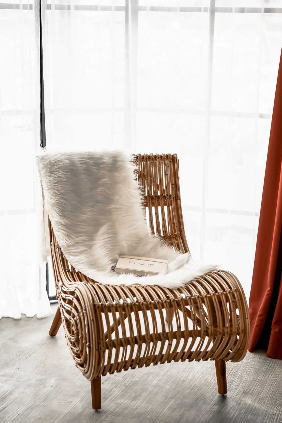 Kaba Rattan Chair handmade eco-friendly natural rattan with wooden legs in light honey color, perfect for living room, bedroom, patio, or study