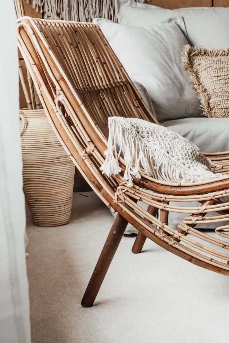 Kaba Rattan Chair handmade eco-friendly natural rattan with wooden legs in light honey color, perfect for living room, bedroom, patio, or study