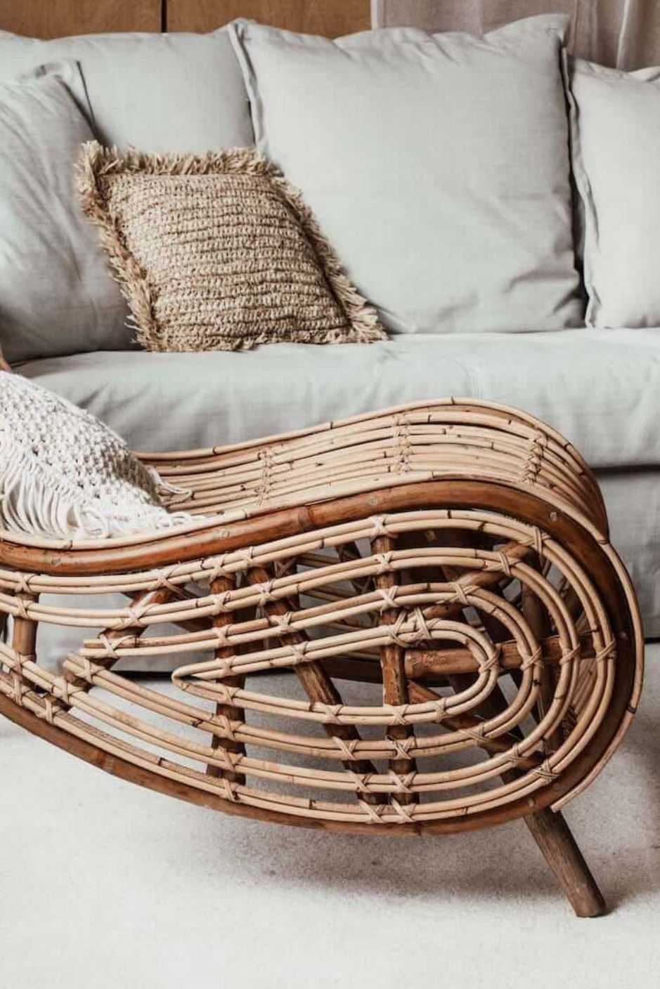 Kaba Rattan Chair handmade eco-friendly natural rattan with wooden legs in light honey color, perfect for living room, bedroom, patio, or study