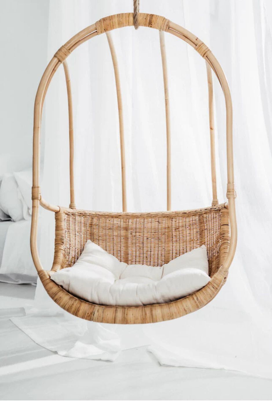 Koboo double handmade durable natural rattan hanging chair for indoor living rooms, covered terraces, patios, balconies, and outdoor gardens