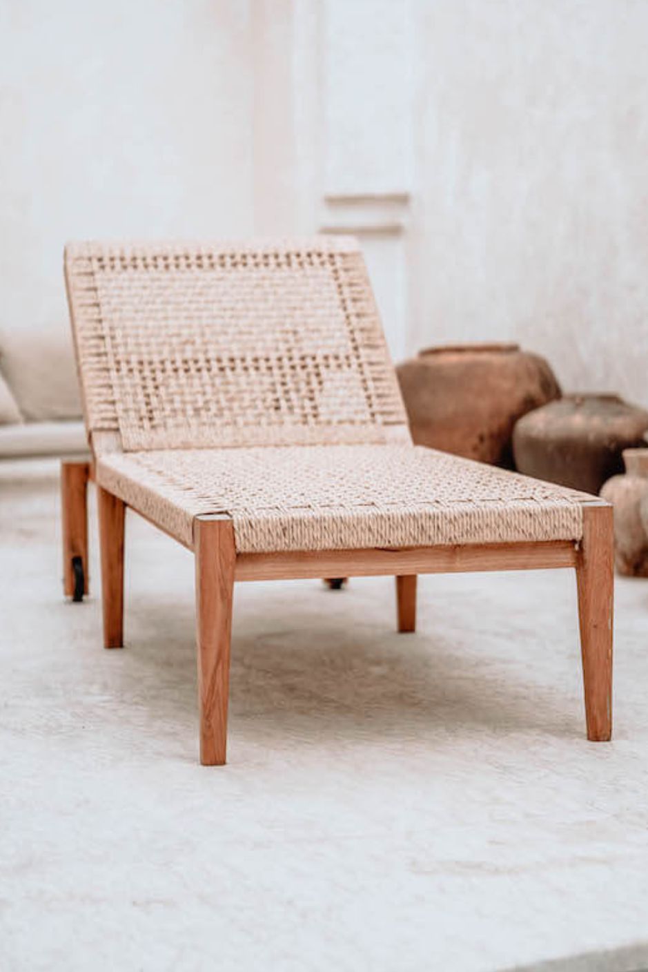 Lunan teak wood sun lounger with adjustable backrest and convenient wheels for outdoor relaxation