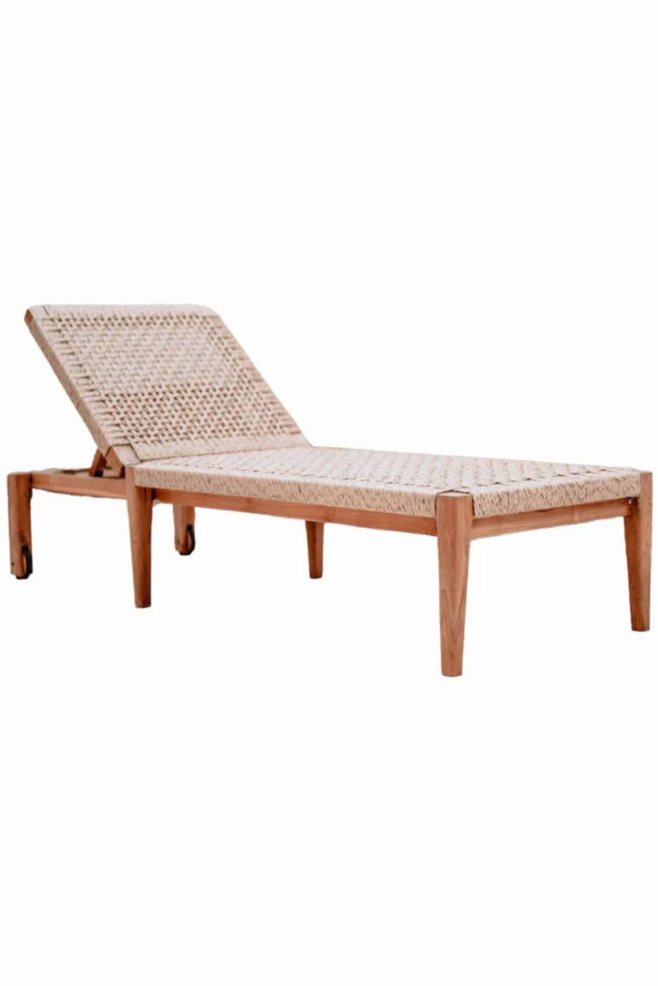 Lunan teak wood sun lounger with adjustable backrest and convenient wheels for outdoor relaxation