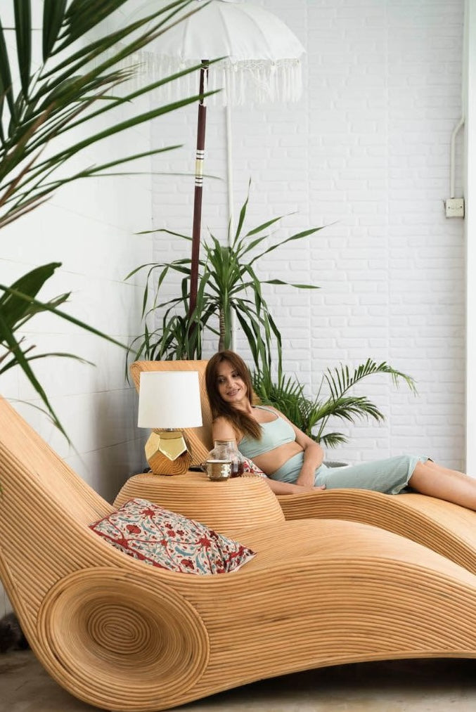Eco-friendly natural rattan sun lounger – Tegal Camila Orianson sustainable handmade outdoor furniture for poolside and garden