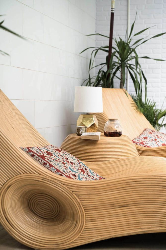 Eco-friendly natural rattan sun lounger – Tegal Camila Orianson sustainable handmade outdoor furniture for poolside and garden