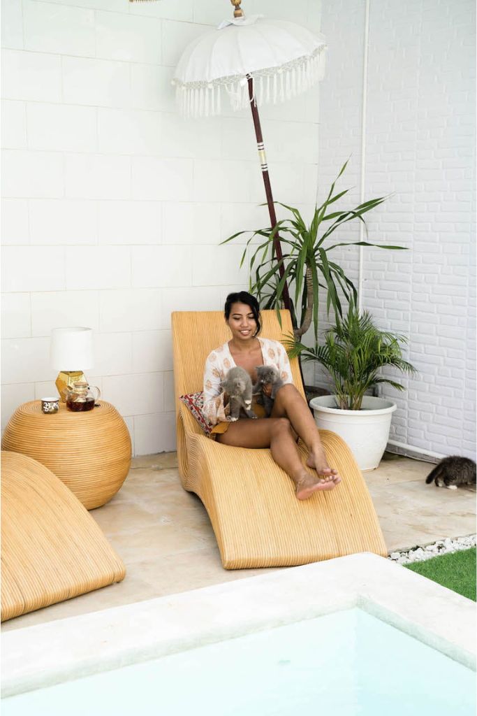 Eco-friendly natural rattan sun lounger – Tegal Camila Orianson sustainable handmade outdoor furniture for poolside and garden