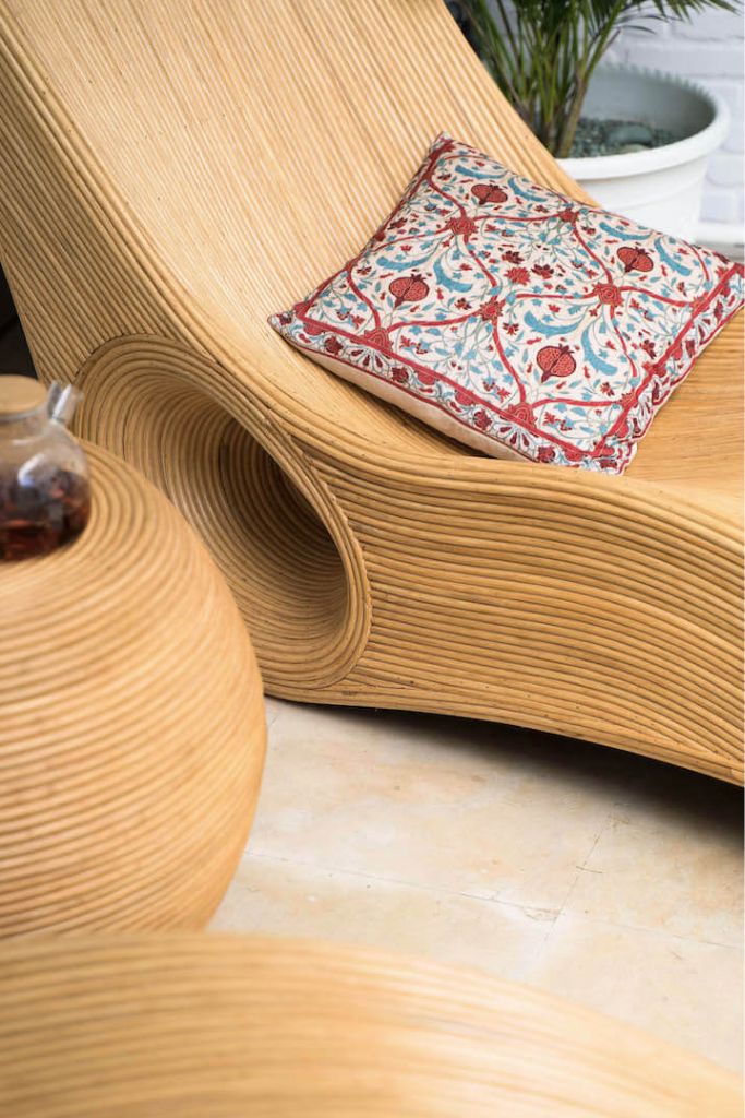 Eco-friendly natural rattan sun lounger – Tegal Camila Orianson sustainable handmade outdoor furniture for poolside and garden