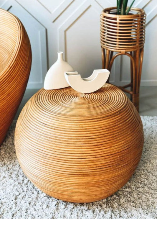 Multifunctional natural round rattan table for use as a coffee table, side table, or decorative piece