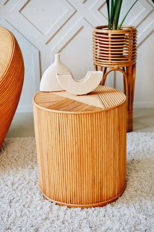 Handcrafted Tegal Round Natural Rattan Coffee Table - Durable, Lightweight Side Table and Accent Piece for Living Room, Coastal and Boho Handmade Furniture
