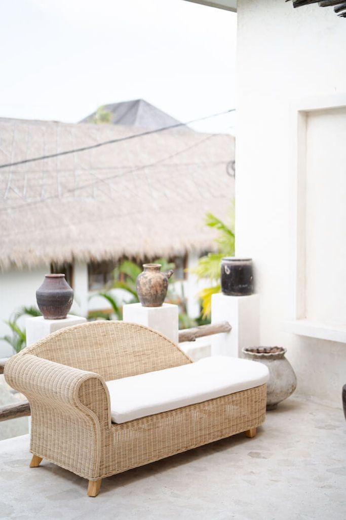 Oriana Collection rattan chaise sofa, handmade modern design, curved streamlined silhouette