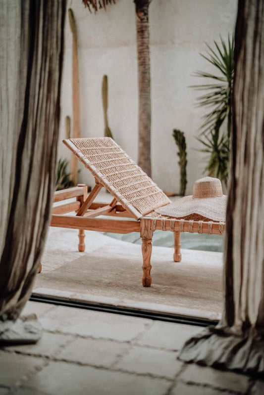 Pamela Teak Wood Sun Lounger for Garden, Terrace, or Spa – Adjustable Backrest, Comfortable Outdoor Relaxation Chair