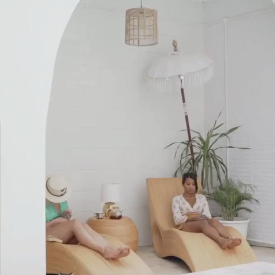 Eco-friendly natural rattan sun lounger - Tegal Camila Orianson sustainable handmade outdoor furniture for poolside and garden