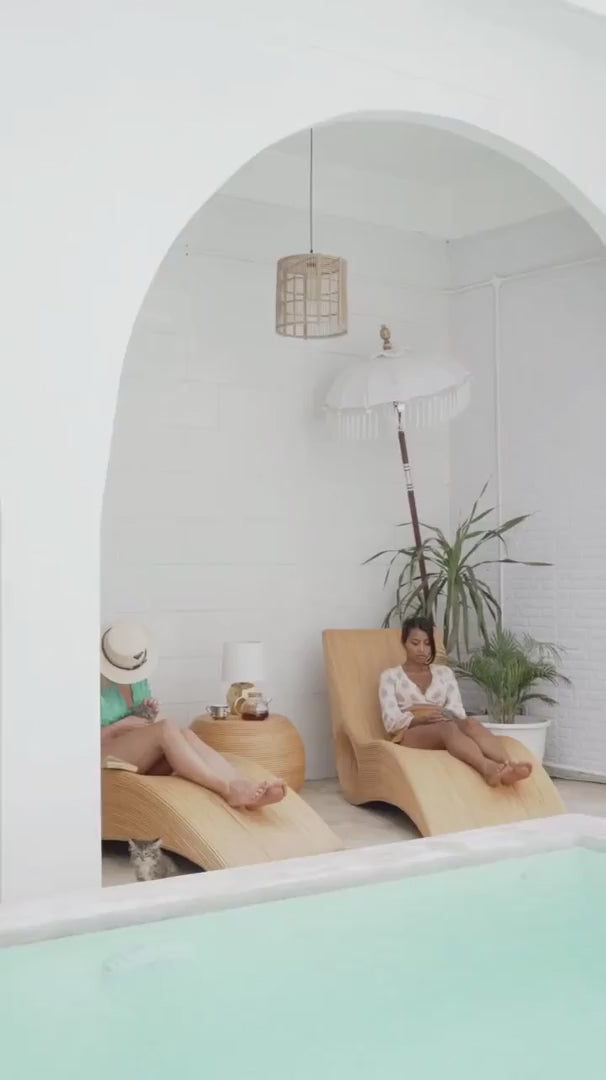 Eco-friendly natural rattan sun lounger - Tegal Camila Orianson sustainable handmade outdoor furniture for poolside and garden