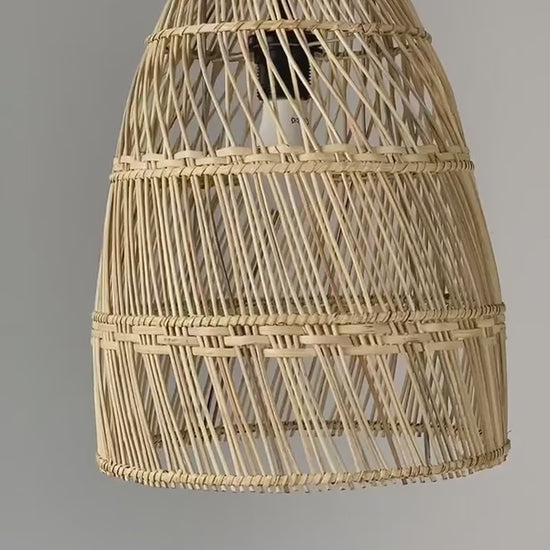 Rollo rattan lamp collection - 3 sizes, handmade natural lights in light brown, hanging or standing