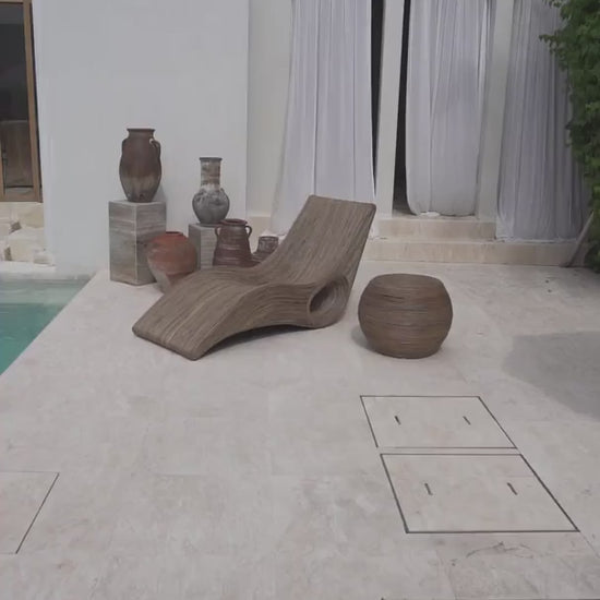 Eco-friendly brown rattan sun lounger - Tegal Camila Orianson sustainable handmade outdoor furniture for poolside and garden