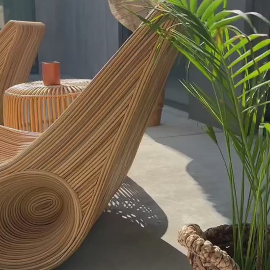 Eco-friendly synthetic rattan sun lounger - Tegal Camila Orianson sustainable handmade outdoor furniture for poolside and garden
