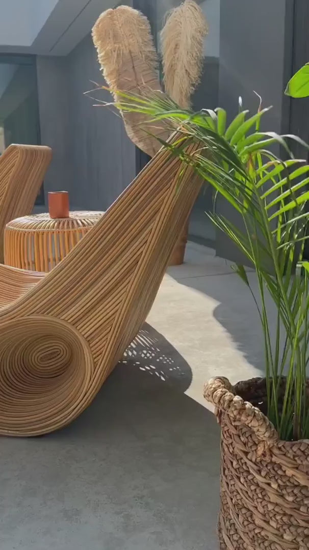 Eco-friendly synthetic rattan sun lounger - Tegal Camila Orianson sustainable handmade outdoor furniture for poolside and garden