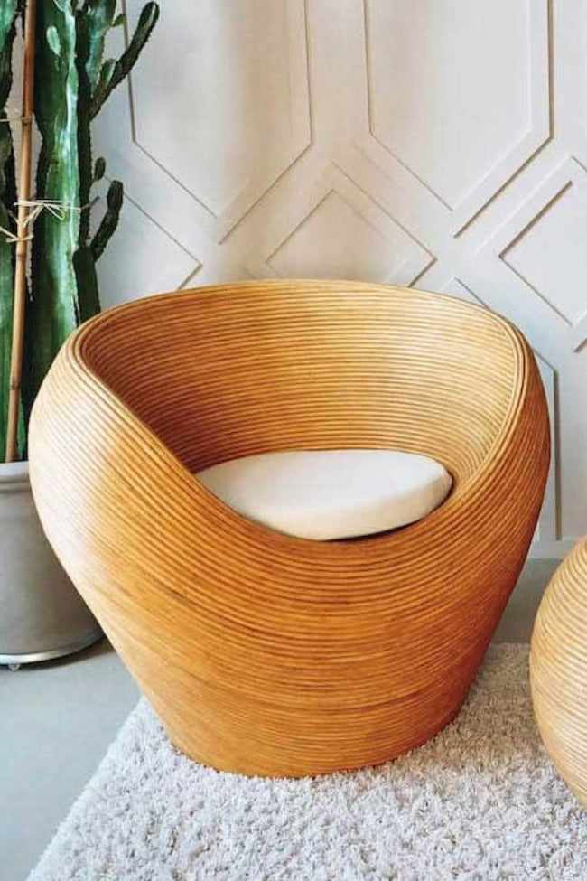 Handmade rattan armchair natural with boho style, perfect for cozy living spaces