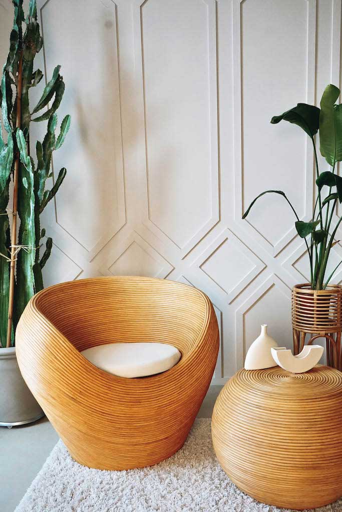 Handmade rattan armchair natural with boho style, perfect for cozy living spaces
