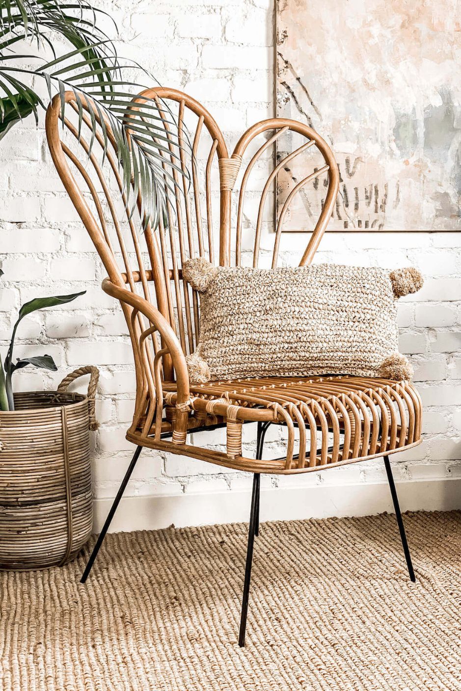 Handcrafted Rattan Lotus Flower Chair with woven rattan design and petal-shaped backrest, ideal for indoor and outdoor bohemian-style living spaces