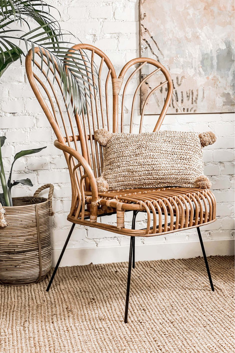 Handcrafted Rattan Lotus Flower Chair with woven rattan design and petal-shaped backrest, ideal for indoor and outdoor bohemian-style living spaces
