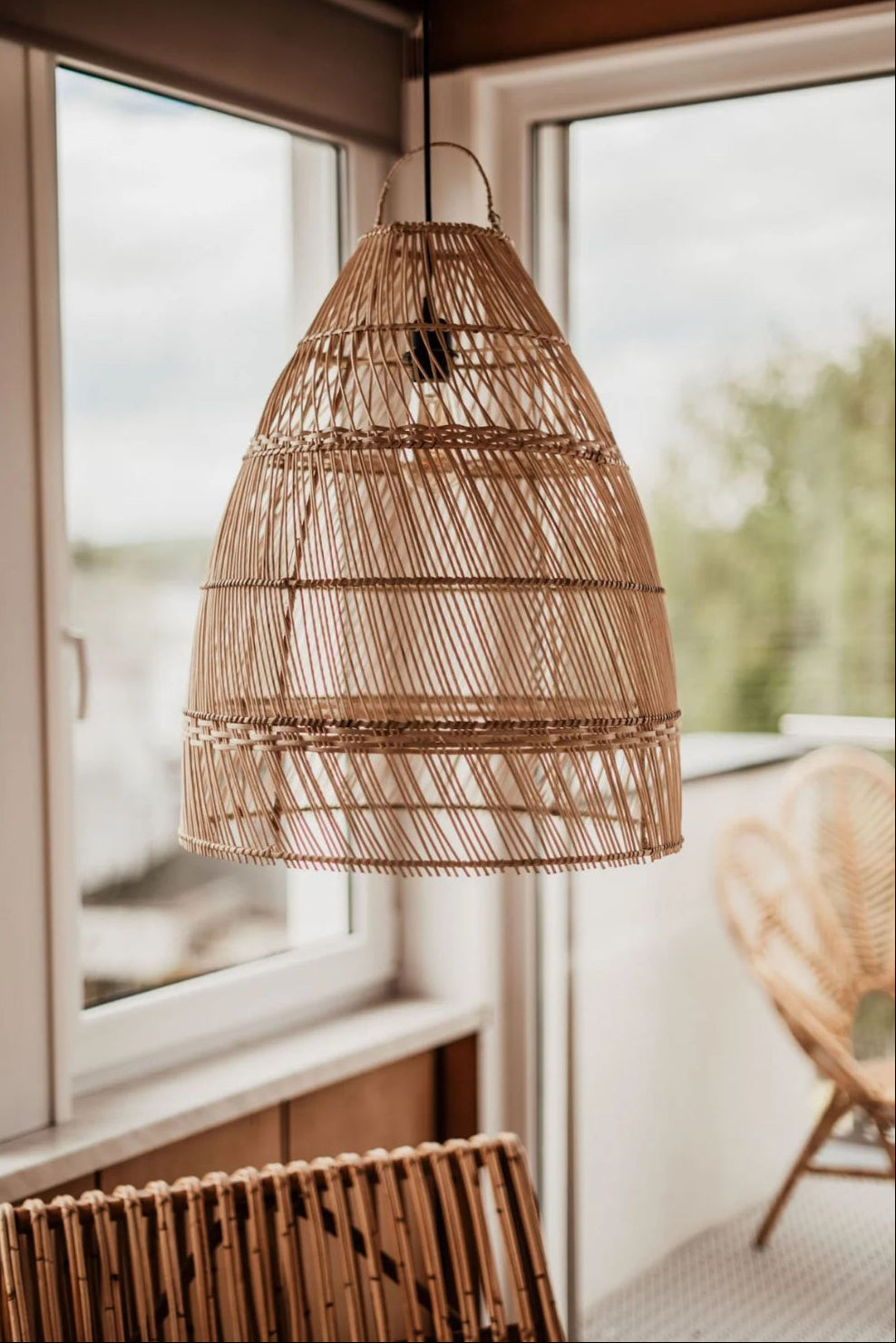 Rollo rattan lamp collection - 3 sizes, handmade natural lights in light brown, hanging or standing