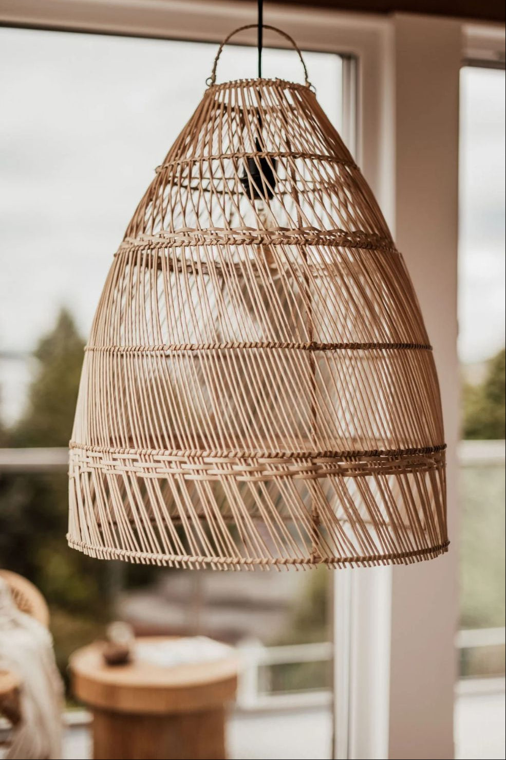 Rollo rattan lamp collection - 3 sizes, handmade natural lights in light brown, hanging or standing