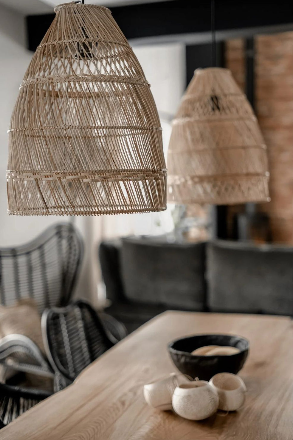 Rollo rattan lamp collection - 3 sizes, handmade natural lights in light brown, hanging or standing