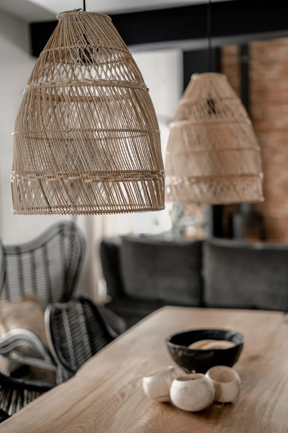 Rollo rattan lamp collection - 3 sizes, handmade natural lights in light brown, hanging or standing
