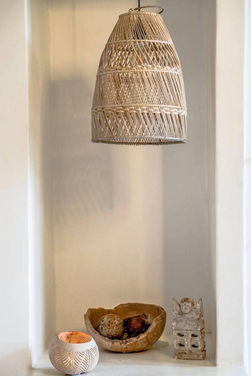 Rollo rattan lamp collection - 3 sizes, handmade natural lights in light brown, hanging or standing