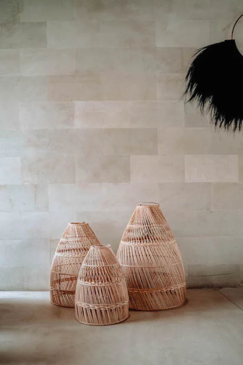 Rollo rattan lamp collection - 3 sizes, handmade natural lights in light brown, hanging or standing
