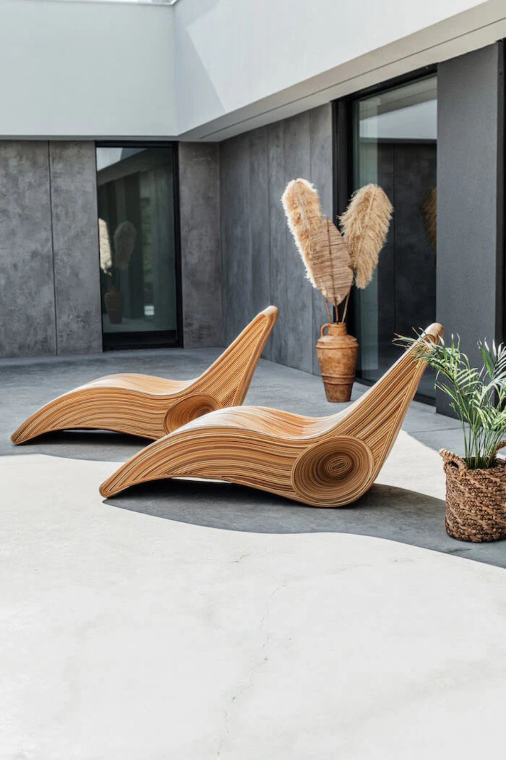 Eco-friendly synthetic rattan sun lounger - Tegal Camila Orianson sustainable handmade outdoor furniture for poolside and garden