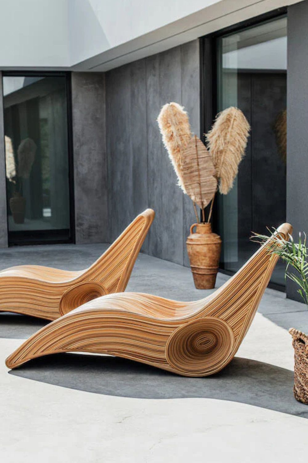 Eco-friendly synthetic rattan sun lounger - Tegal Camila Orianson sustainable handmade outdoor furniture for poolside and garden