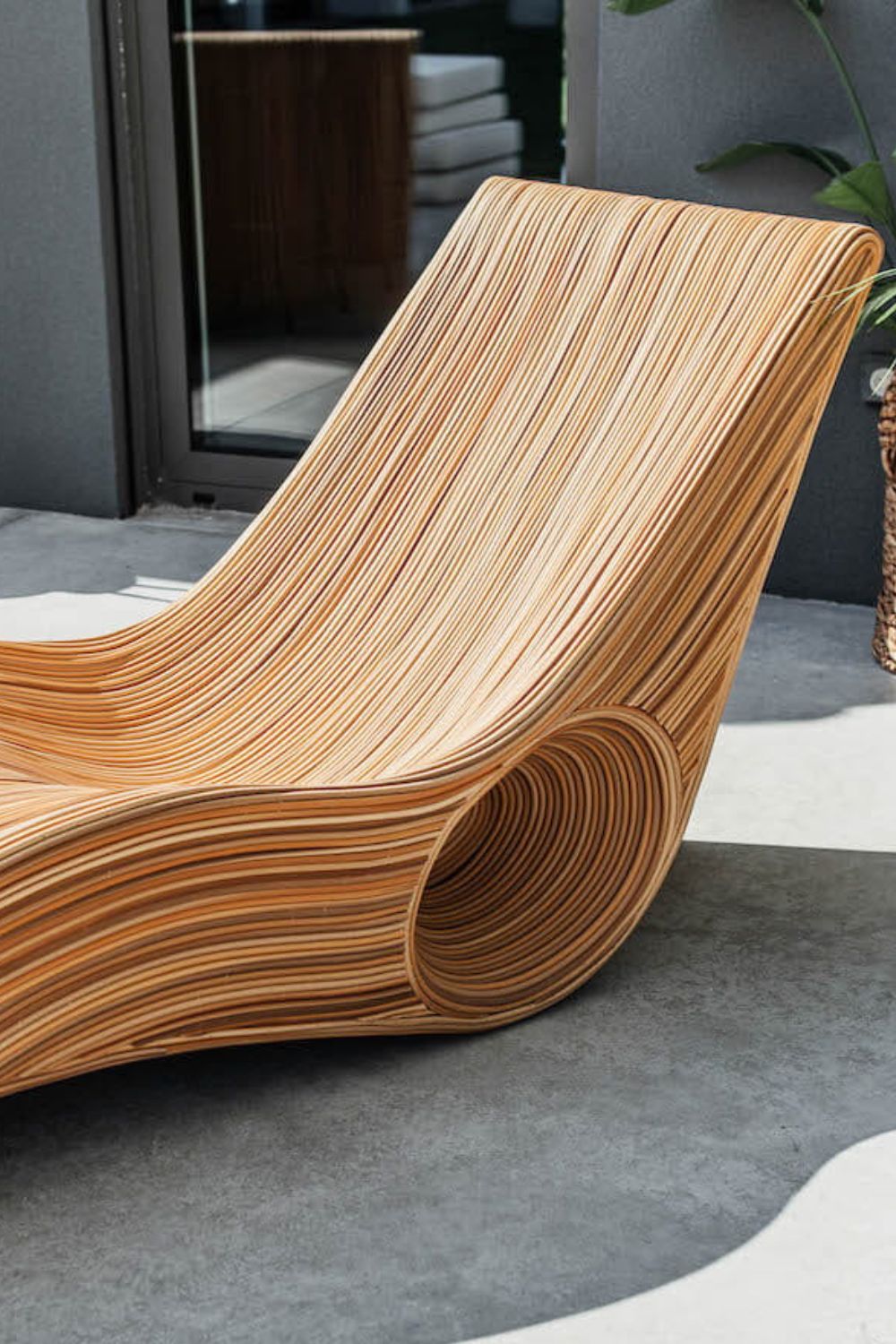 Eco-friendly synthetic rattan sun lounger - Tegal Camila Orianson sustainable handmade outdoor furniture for poolside and garden