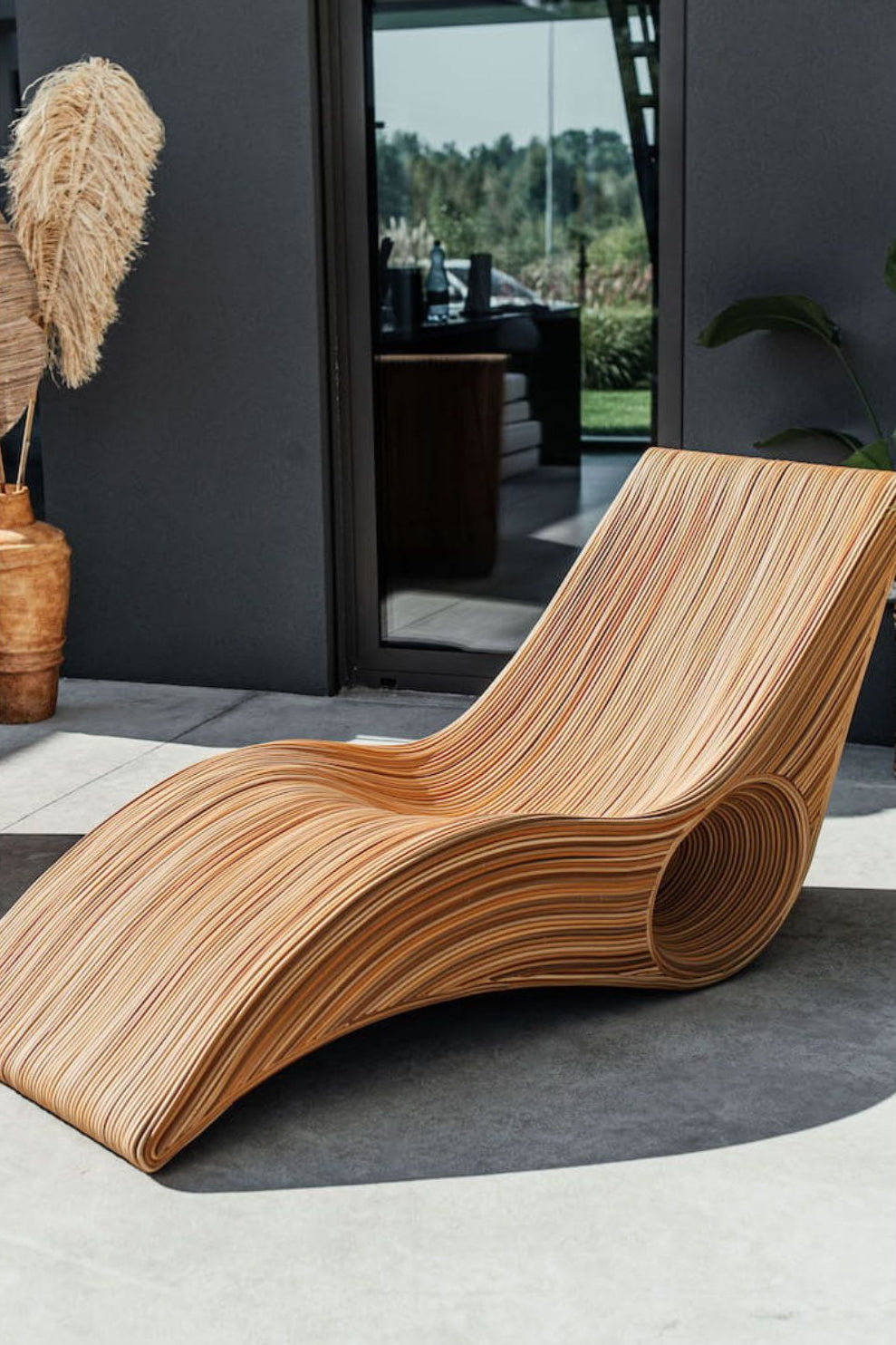 Eco-friendly synthetic rattan sun lounger - Tegal Camila Orianson sustainable handmade outdoor furniture for poolside and garden