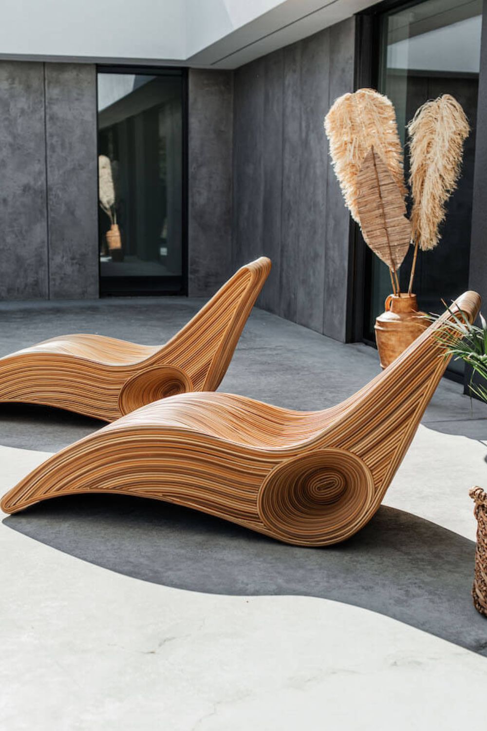 Eco-friendly synthetic rattan sun lounger - Tegal Camila Orianson sustainable handmade outdoor furniture for poolside and garden