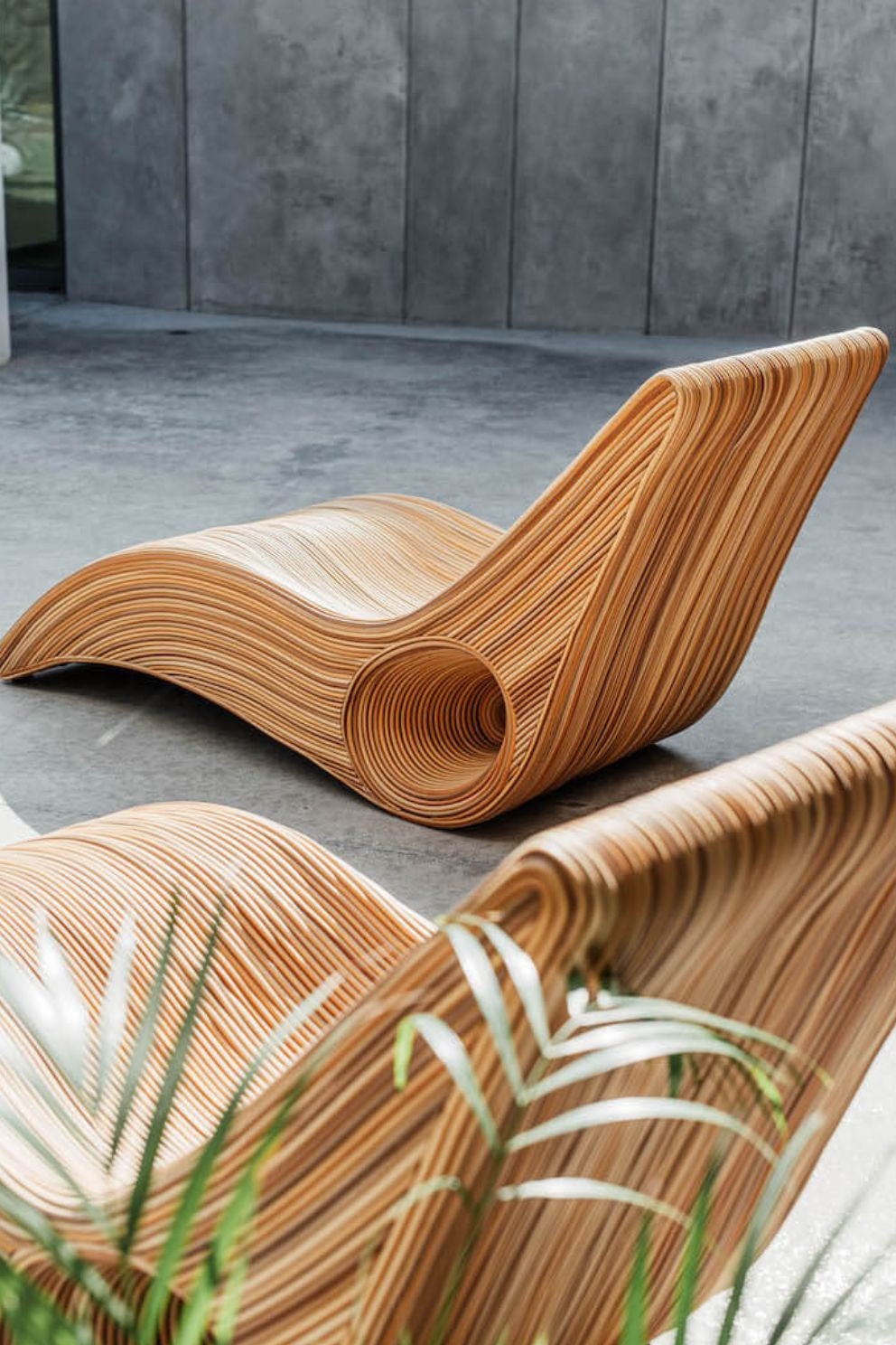 Eco-friendly synthetic rattan sun lounger - Tegal Camila Orianson sustainable handmade outdoor furniture for poolside and garden