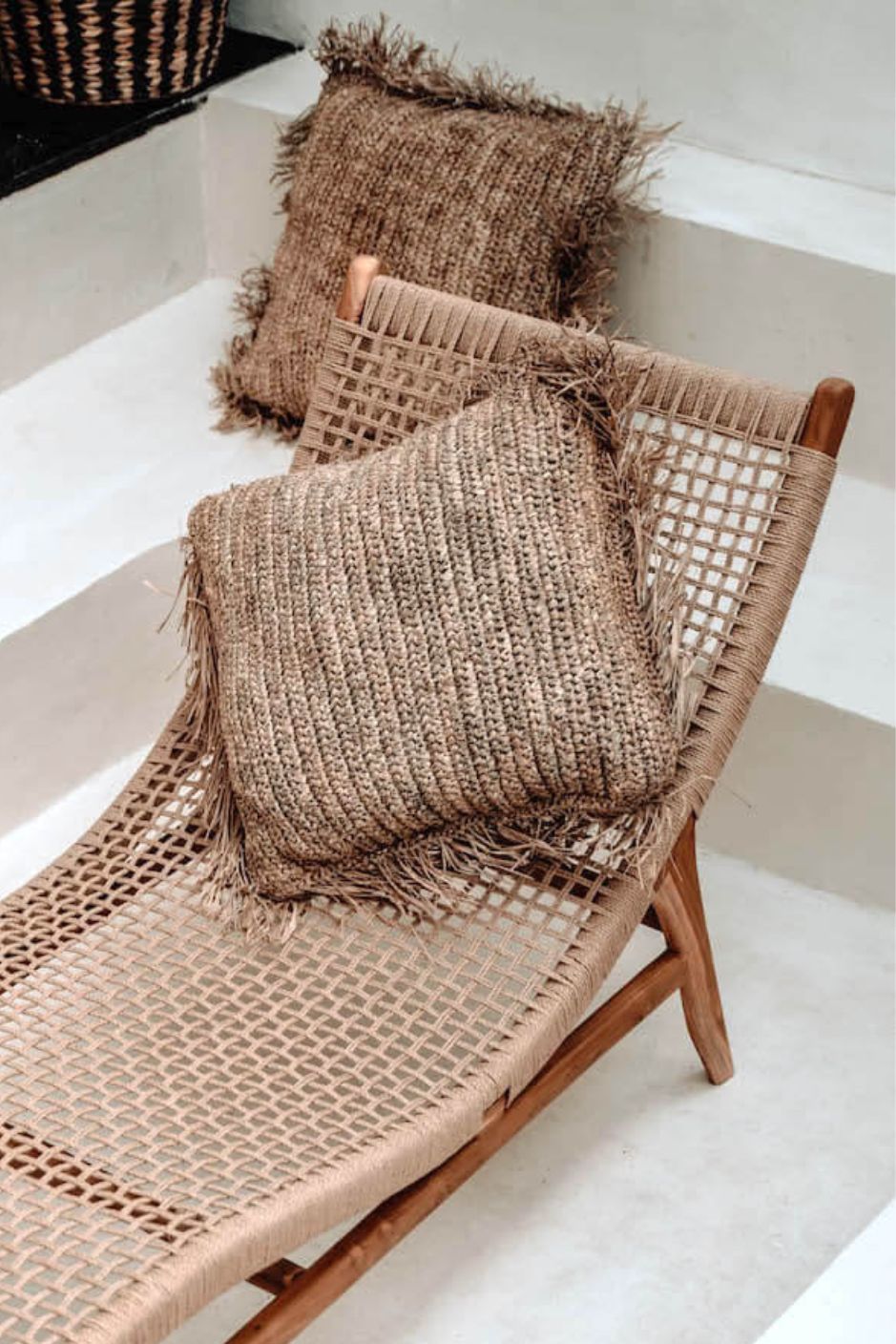Florence Lounger made from teak wood and eco-friendly wicker, stylish sustainable outdoor furniture