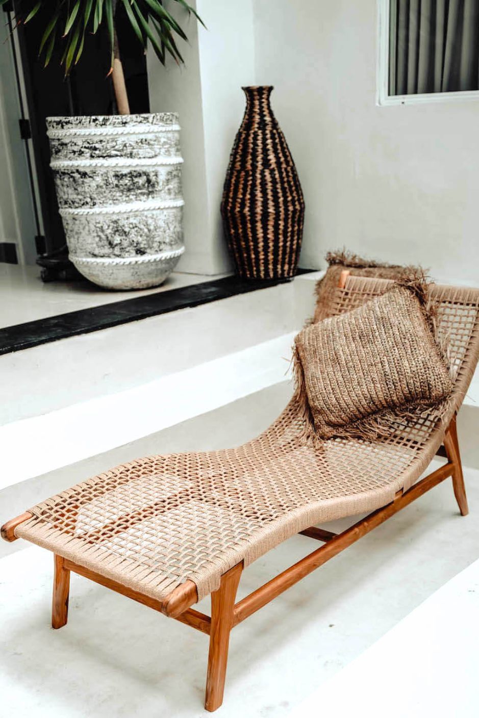 Florence Lounger made from teak wood and eco-friendly wicker, stylish sustainable outdoor furniture