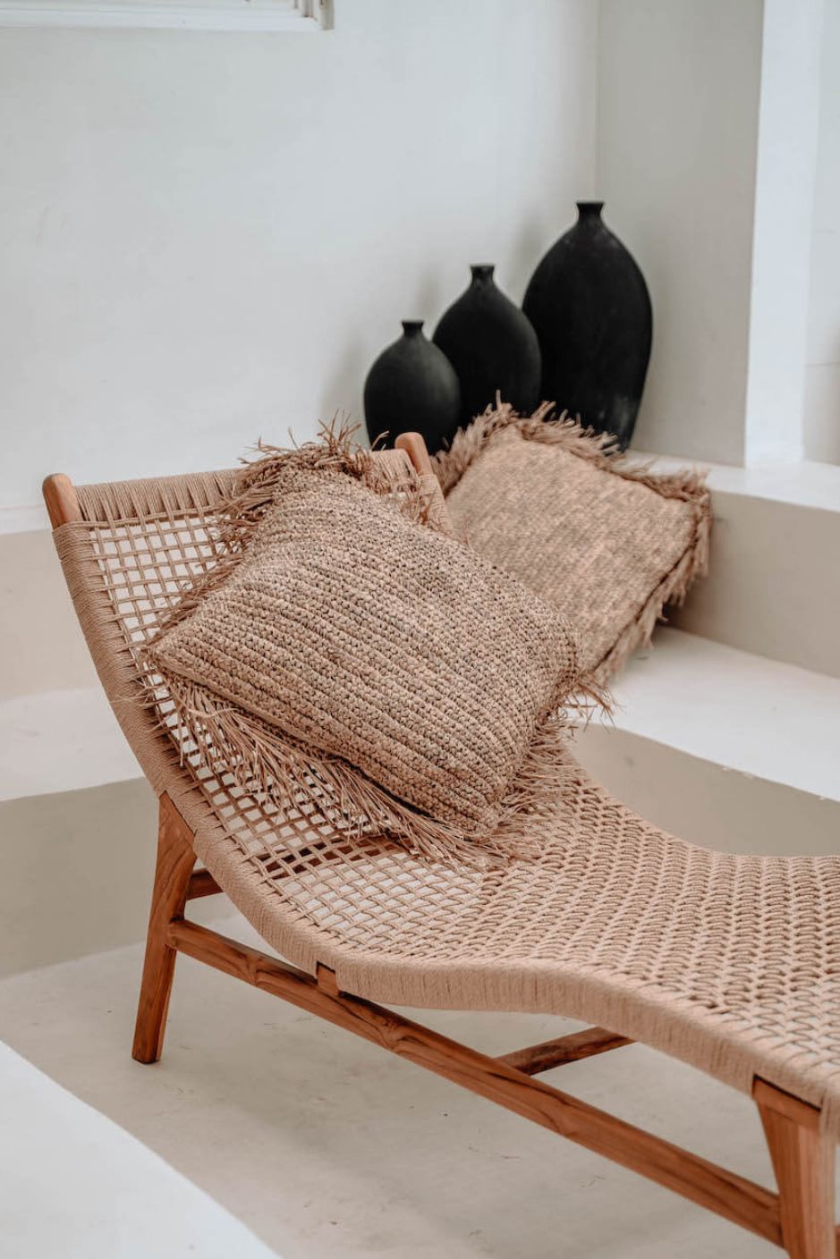 Florence Lounger made from teak wood and eco-friendly wicker, stylish sustainable outdoor furniture