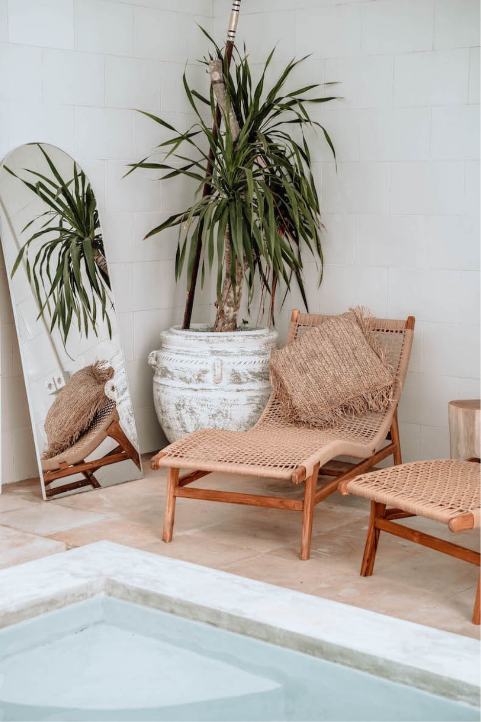 Florence Lounger made from teak wood and eco-friendly wicker, stylish sustainable outdoor furniture