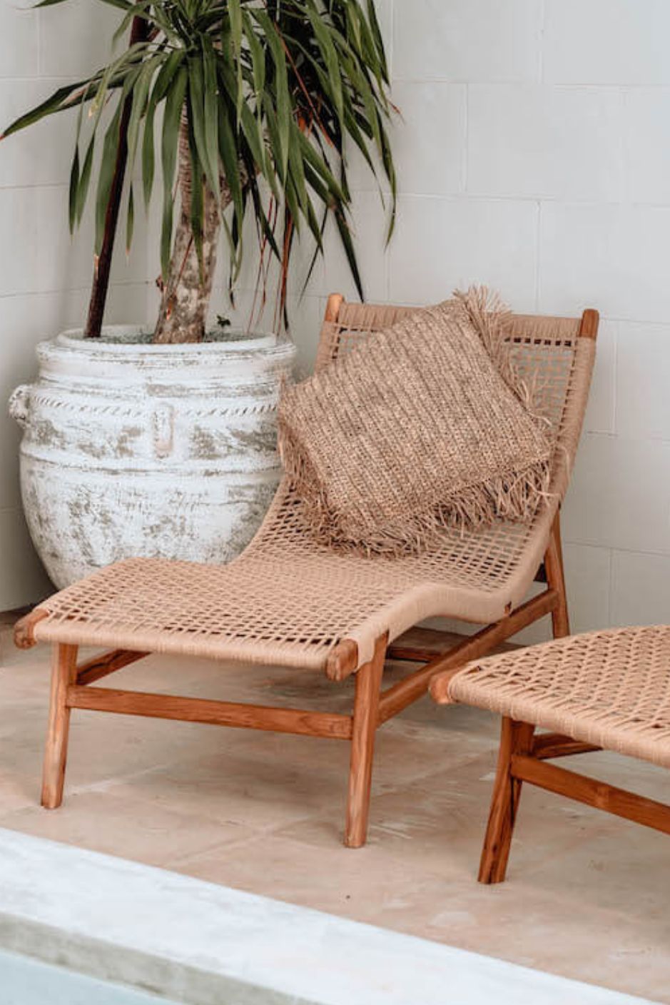Florence Lounger made from teak wood and eco-friendly wicker, stylish sustainable outdoor furniture
