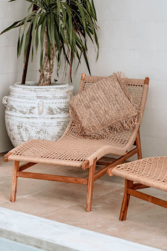 Florence Lounger made from teak wood and eco-friendly wicker, stylish sustainable outdoor furniture