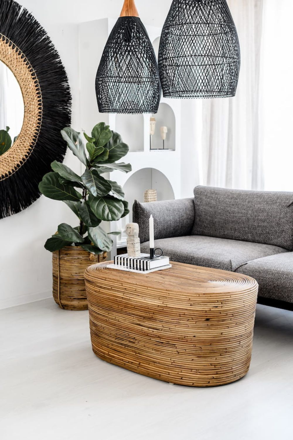 Tegal Oval Rattan Table in rich brown finish, handwoven from durable natural rattan for indoor or outdoor use