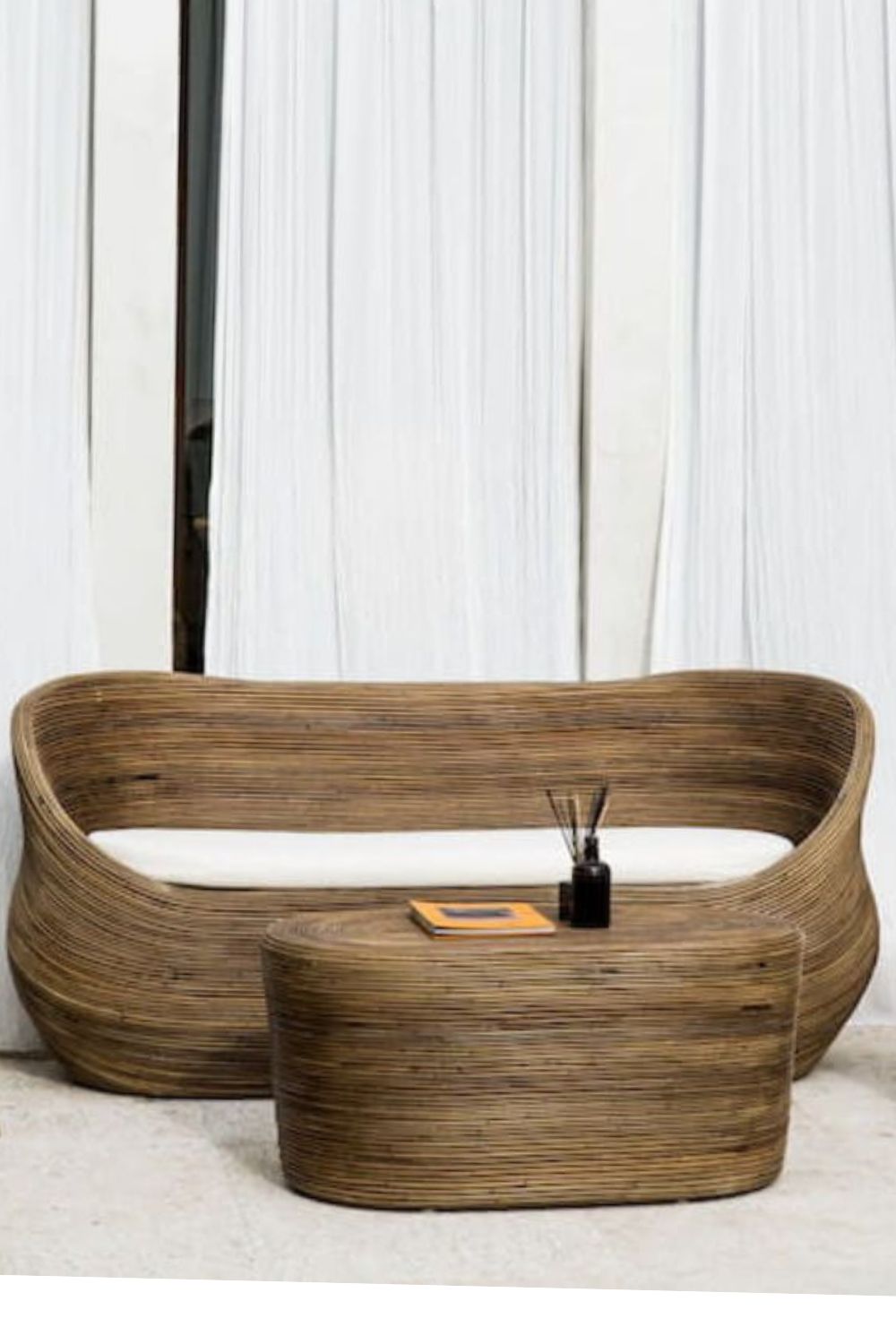 Tegal Oval Rattan Table in rich brown finish, handwoven from durable natural rattan for indoor or outdoor use