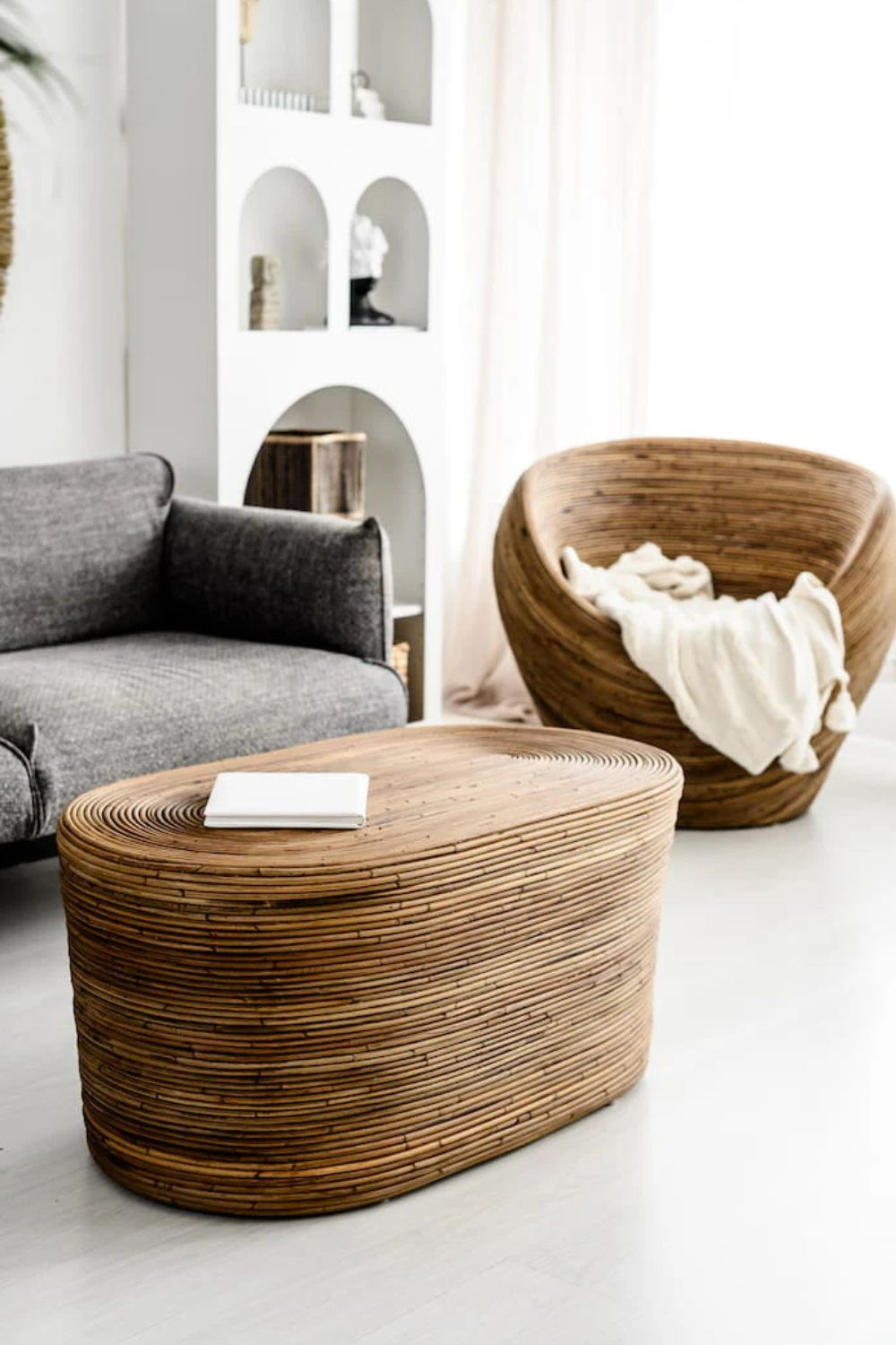 Tegal Oval Rattan Table in rich brown finish, handwoven from durable natural rattan for indoor or outdoor use