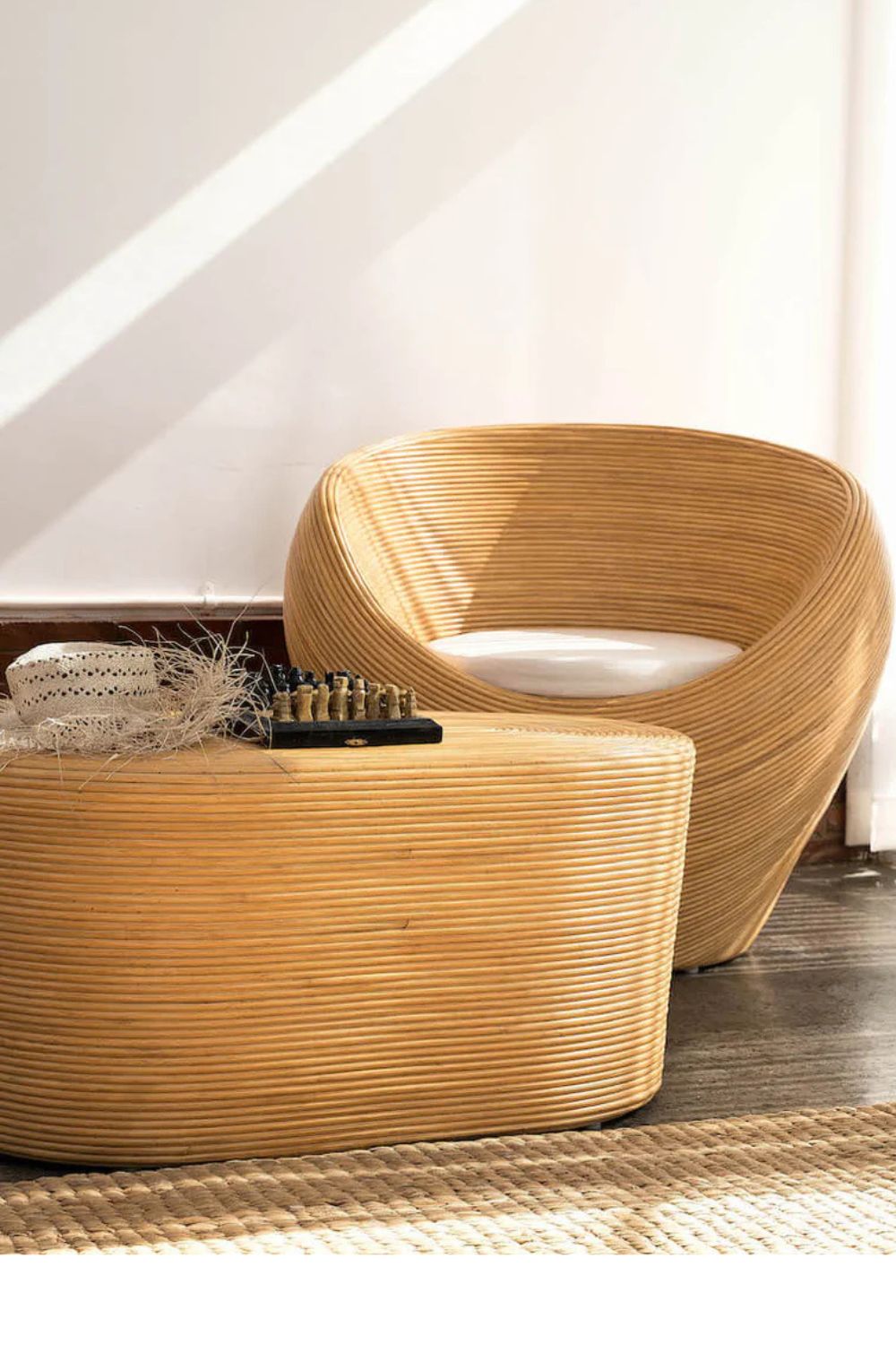 Tegal Oval Rattan Table in rich natural finish, handwoven from durable natural rattan for indoor or outdoor use