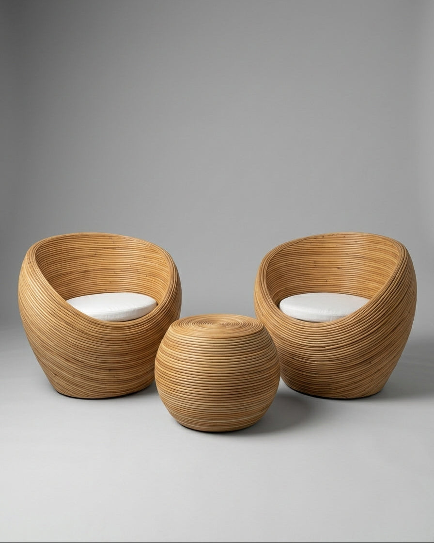 Handmade rattan armchair natural with boho style, perfect for cozy living spaces.